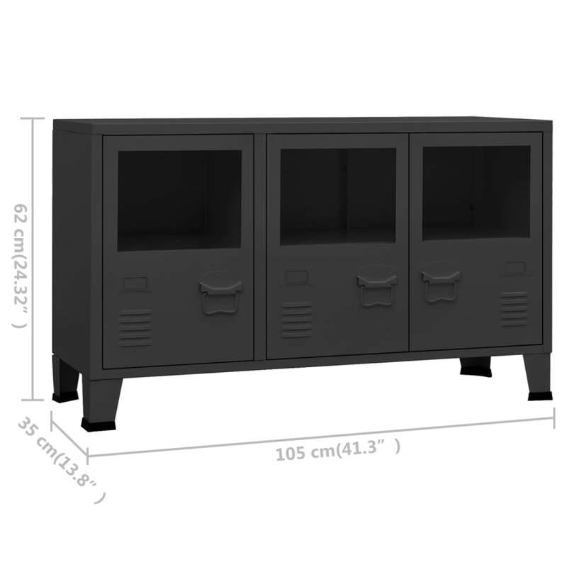 Black Metal and Glass Industrial Accent Cabinet with Tapered Legs