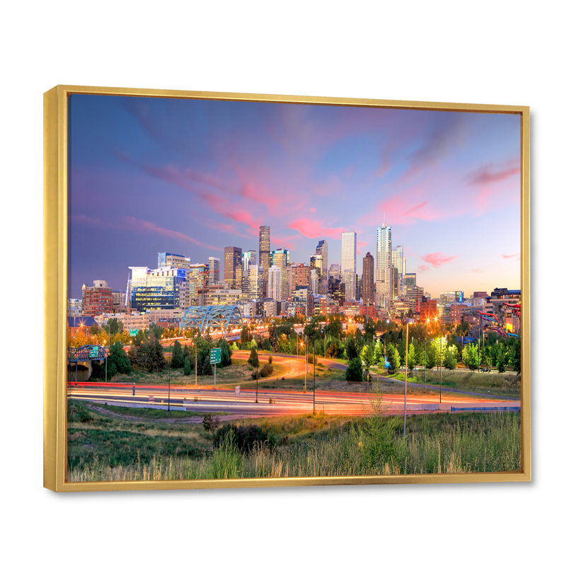 Panorama de l'horizon de Denver - décor mural paysages, Cadre flottant doré, H 12 po x l 20 po x P 1 po