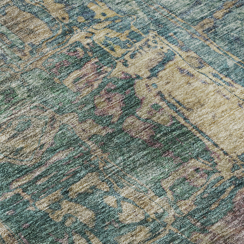 Premium Machine Washable Mayfield AMF2236 Abstract Rug, Teal, 8' Round