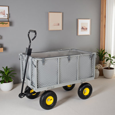 Chariot de jardin surdimensionné en acier 4 en 1 surdimensionné, chariot de jardin en maille métallique extensible de 880 lb, chariot utilitaire tout-terrain avec doublure amovible