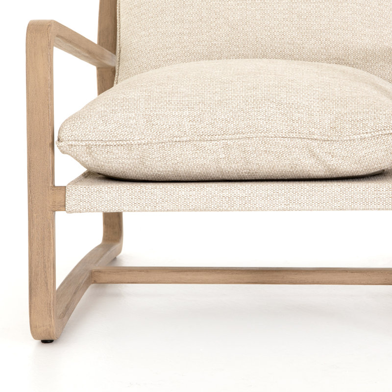 Chaise de patio en teck avec coussins Shea, Washed Brown, Faye Sand