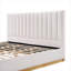 Très grand lit plateforme pour chambre à coucher, base en bois massif recouvert de lin beige doux avec tête de lit épaisse