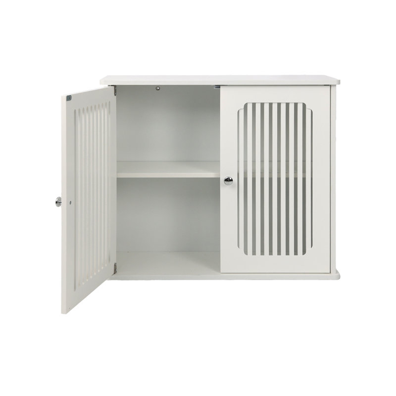 Wall-Mounted Bathroom Storage Cabinet with Louvered Double Doors