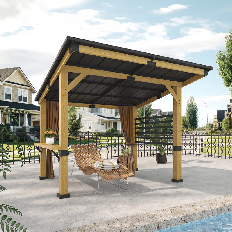 11 Ft. x 10 Ft. Solid Wood Patio Gazebo with Privacy Curtains and Ceiling Hook
