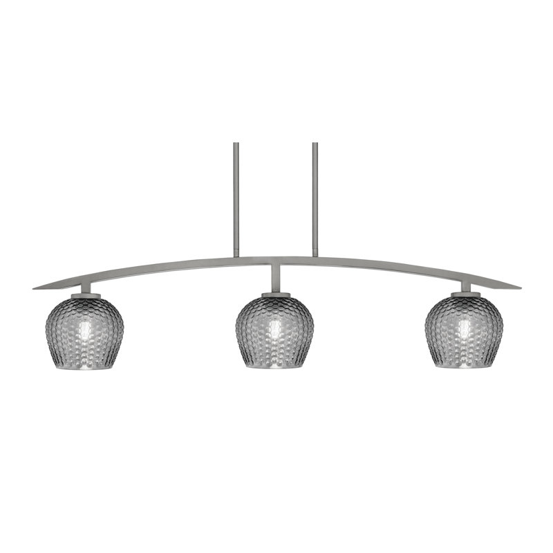 Luminaire pour îlot de cuisine 3 lumières kurve au fini graphite avec verre texturé de 6 po, Noir / transparent