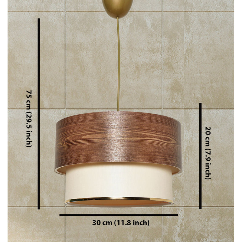 Luminaire suspendu cylindrique à 1 lumière Oswayo, Or, Brun / crème