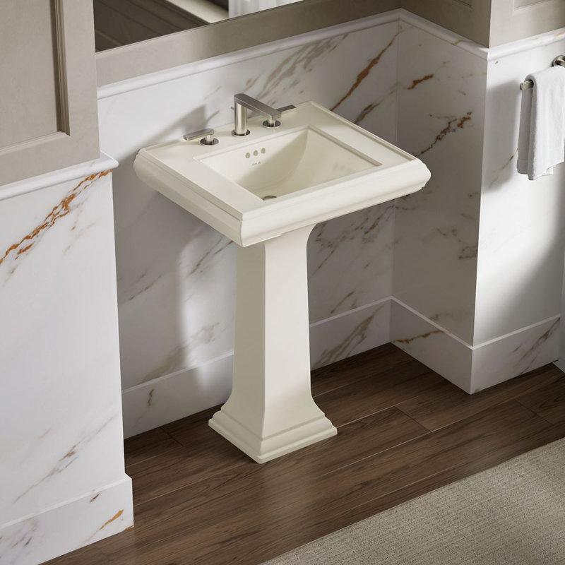 Memoirs®  Pedestal Tall Bathroom Sink with Overflow, Biscuit, 8" Centers