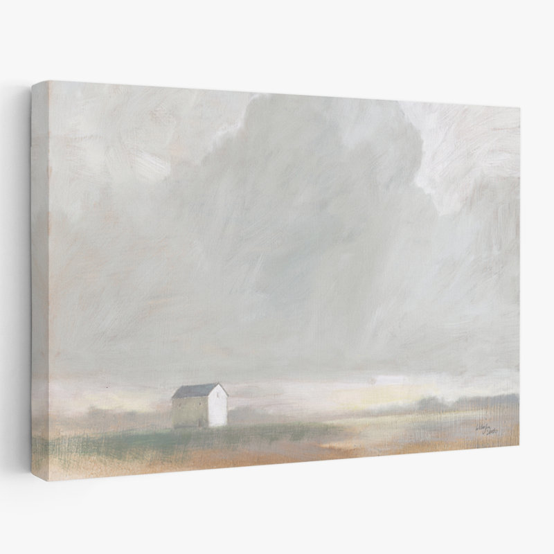 Maison contemporaine dans la brume, H 24 po x l 16 po