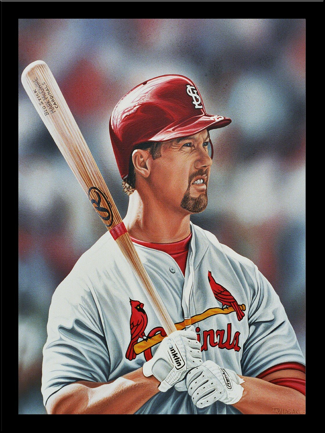 Mark McGwire St. Louis Cardinals Framed On Paper by Darryl Vlasak Print