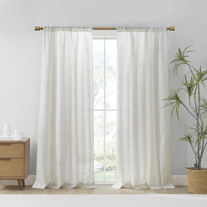 White Linen Blend Light Filtering Curtain Panel Pair