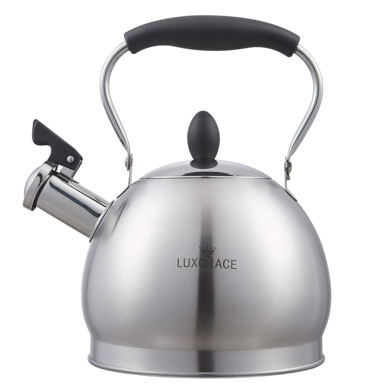 Creative Home 2,6 pte Théière en acier inoxydable avec poignée pliante et fond en aluminium pour une eau bouillante rapide, pour un plateau à induction, finition satinée