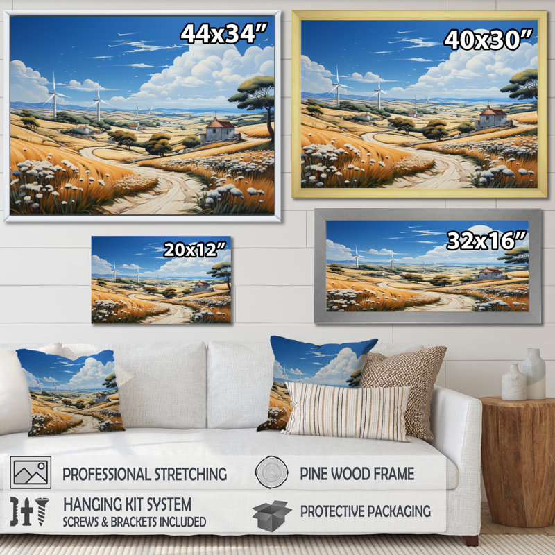 Wind Turbines Sailing The Sky I, reproduction d'art sur toile, H 30 po x l 40 po x P 1,5 po, Cadre flottant doré