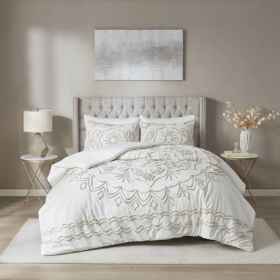 Ensemble de housse de couette en chenille de coton touffeté 3 pièces Violette