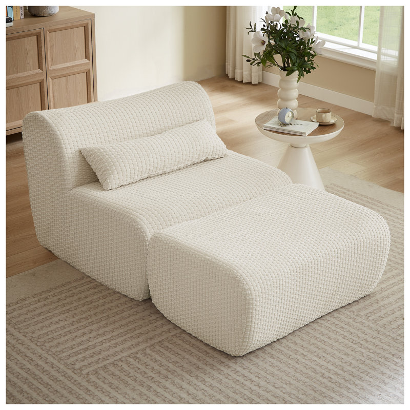 Cream Corduroy Loveseat Sofa - Cloud Boneless Design Modern Modular Sectional for Living Room, Plush Comfort No Assembly