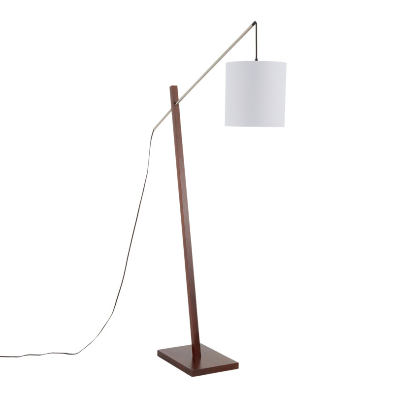 Arturo Contemporary Floor Lamp, Walnut/Satin Nickel, White
