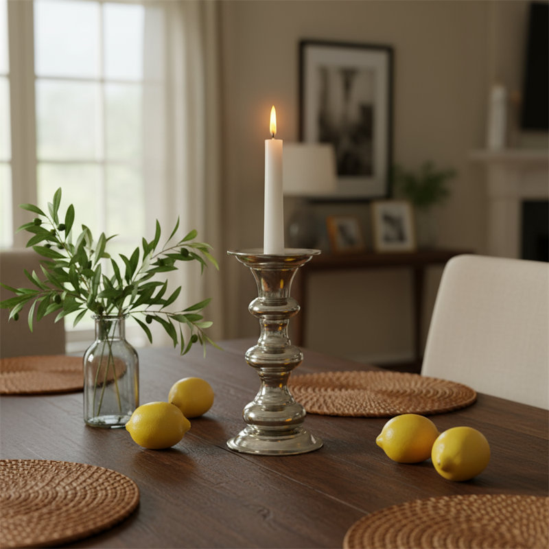Mercury Glass Pillar Candle Holders, Silver Glass Candle Holder