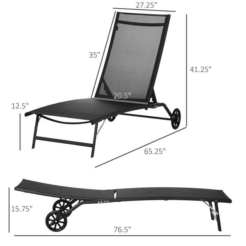 Chaise longue inclinable 65,25 po Arabu, Noir, noir, noir, noir