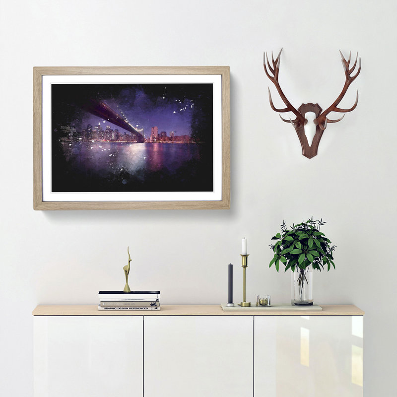 Brooklyn Bridge in New York City - Picture Frame Painting Print, Oak Framed, 45cm H x 63cm W x 2cm D