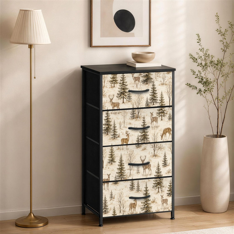 Commode 4 tiroirs pour chambre à coucher Hiver Woodland Deer Evergreen Trees