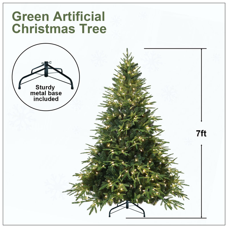 Arbre de Noël artificiel avec 300 lumières incandescentes blanc chaud, 1419 pointes, pin articulé en PE + PVC avec branches en fil de mémoire partiel, support en métal pliable pour la décoration des Fêtes