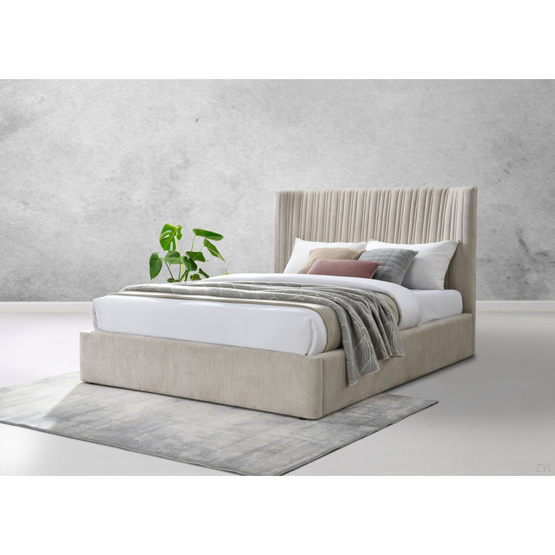 Lit oriental en tissu beige Loren, Très grand lit