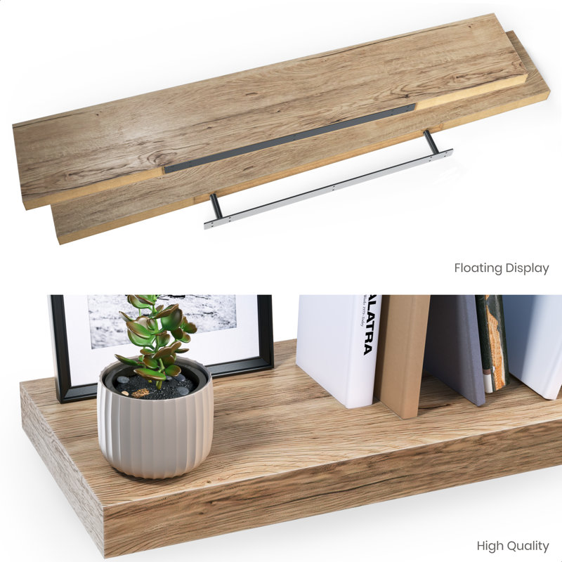 Miami 48" W x 8" D Floating Shelves Set with Invisible Wall Mount Brackets, Nature Oak