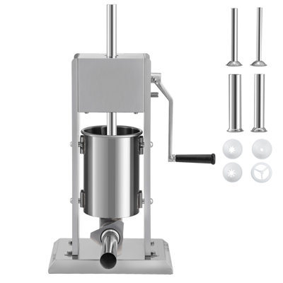 Poussoir à saucisses manuel, capacité de 3 L/2,3 kg, poussoir à saucisse vertical en acier inoxydable 304 à deux vitesses, machine à remplir les saucisses avec 4 tubes de remplissage, base à ventouse pour usage domestique ou commercial
