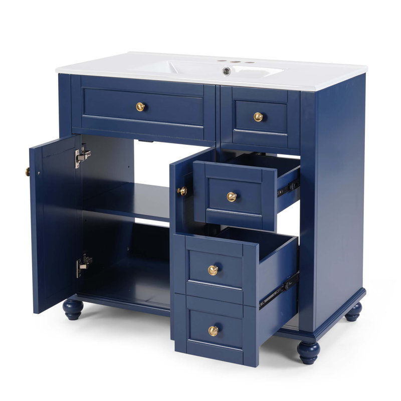 Meuble-lavabo 36 po avec lavabo en céramique - Tiroirs à fermeture en douceur, rangement multi-organisateur, 92 x 47 x 86 cm