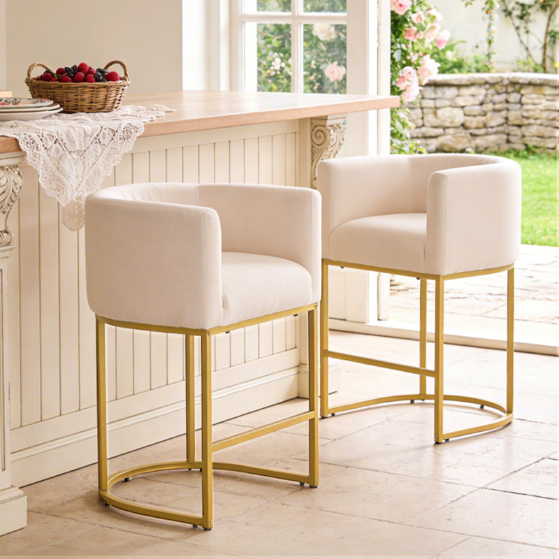 Tabouret de bar 26 po, Beige Seat/Gold Frame, 2