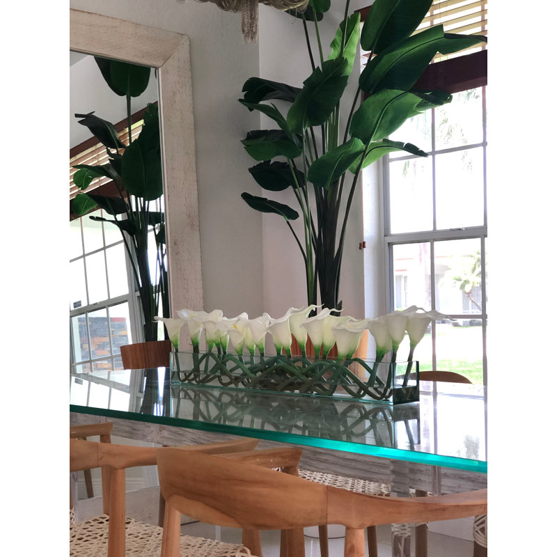 Casa Moderna glass plate planter with mango calla lilies, White