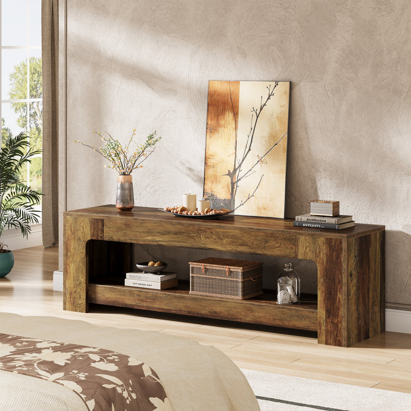 63" Farmhouse Rustic TV Console with Storage Shelves,TV Stand for TVs up to 75"