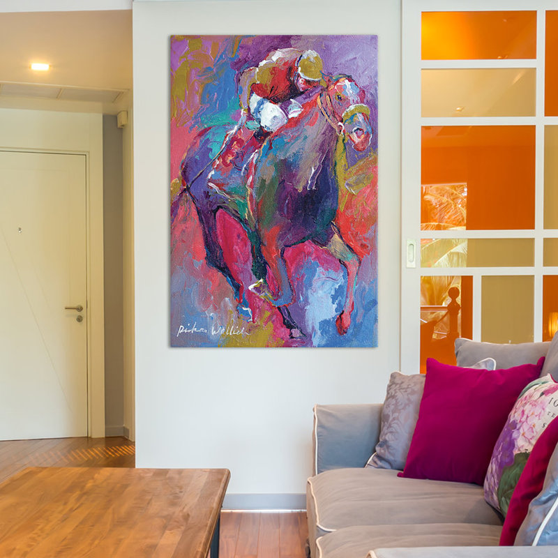 «Vibrant Horse Race Pimlico» par Richard Wallich - Giclée sur toile tendue avec châssis, H 18 po x l 12 po x P 1,5 po