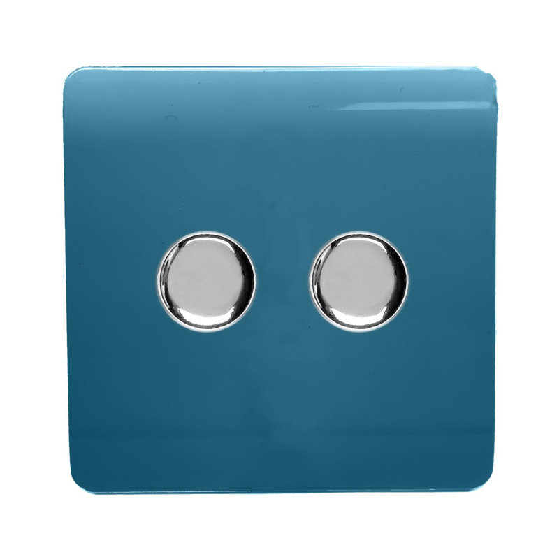 Trendi Switch 2 Gang 1 or 2 way 100w Rotary LED Dimmer Light Switch, Ocean Blue