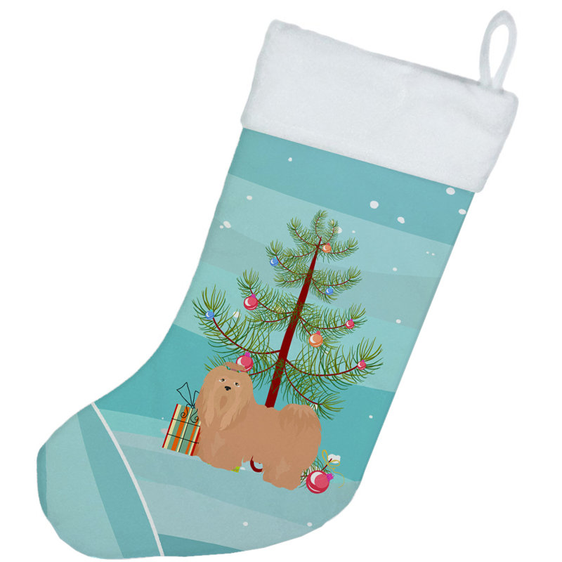 Chaussette de noël joyeux de noël, Lhasa Apso brun clair