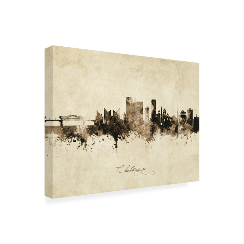 Michael Tompsett, «Chattanooga Tennessee Skyline Vintage», art sur toile, H 35 po x l 47 po x P 2 po