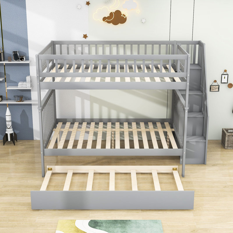 Igon Kids Full Over Full Bunk Bed with Trundle, Gray