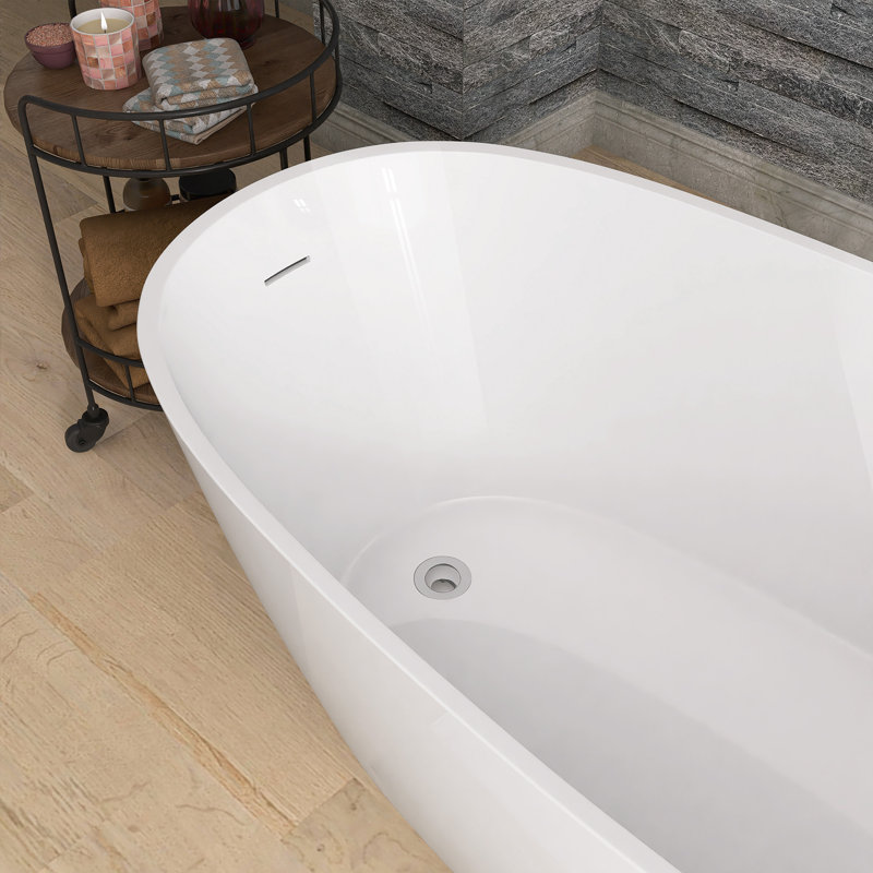 67" x 30" Freestanding Soaking Acrylic Bathtub Contemporary Adjustable Stand Alone Tub Oval Shape, White