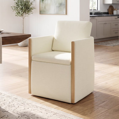 Modern Upholstered Dining Arm Chair with Hidden Storage & Swivel Casters