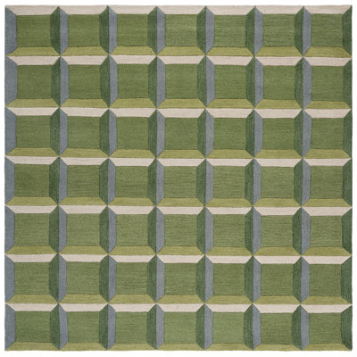 Giedre Green Beige Hand-Tufted Wool Rug