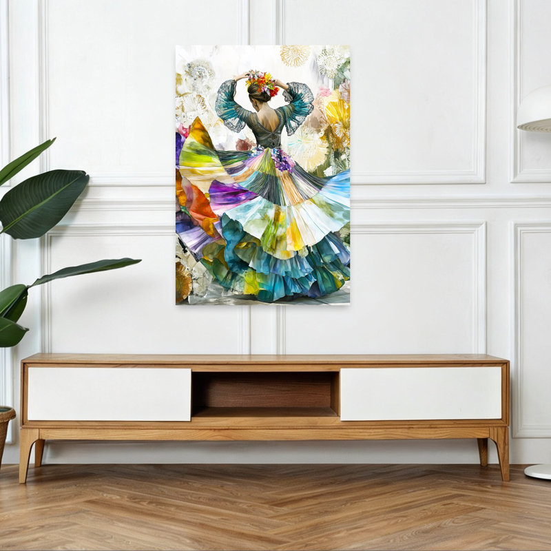 «Vibrant Flamenco Dancer», art floral paysage coloré élégant et traditionnel, H 48 po x l 32 po
