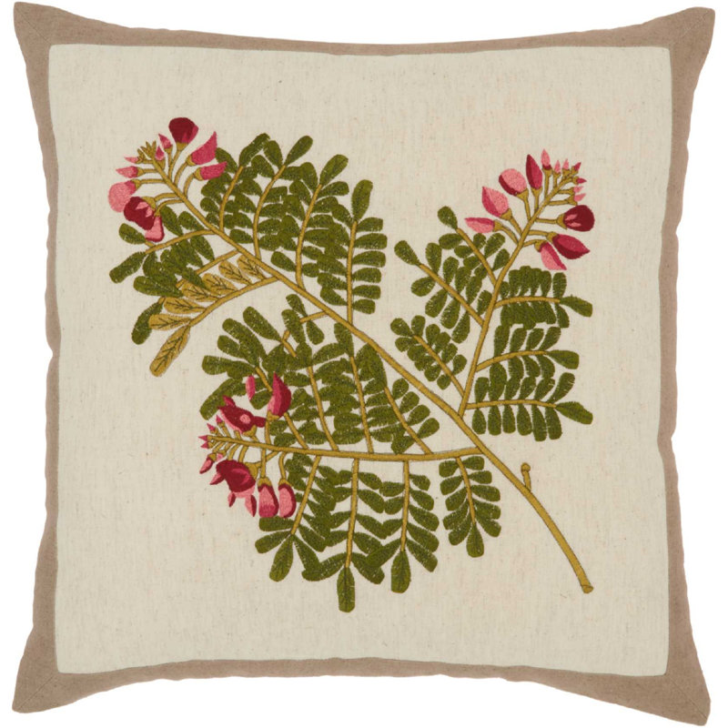 Botanical Embroidered Cotton Blend Square Throw Pillow
