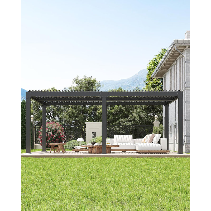 Louvered Pergola, Aluminum Frame with Adjustable Roof, 10 ft x 20 ft, Outdoor Deck and Patio Gazebo for Backyard and Garden