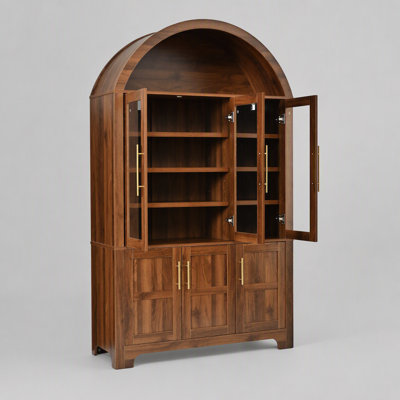 Garde-manger arqué de 73 po de hauteur, armoire de ferme arquée avec trois portes en verre, armoire de rangement de cuisine avec tablettes de porte et tablettes réglables, grand placard pour salle à manger, salle de bain