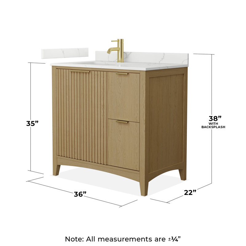 Palmilla 36" Freestanding Single Bathroom Vanity with Quartz Top, Brown, Matte Black, White Quartz