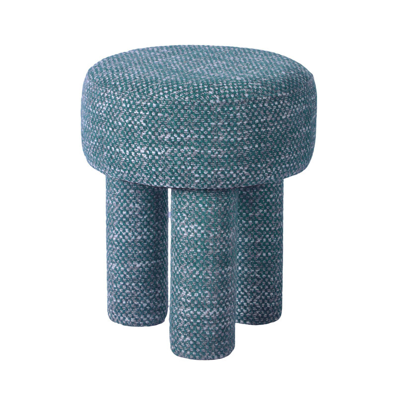 Green Chenille Upholstered Mid-Century Accent Stool