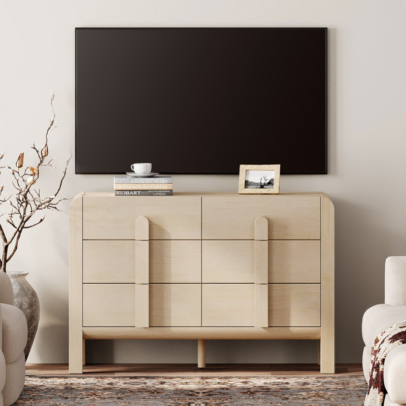 Meuble télé 6 tiroirs Adora Modern, Beige