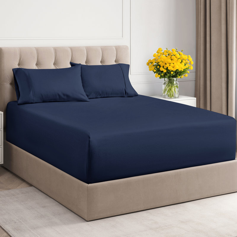 Ensemble de draps en coton 4 pièces à densité de tissage 400 fils 4 pièces, Ensemble de draps grand lit + 2 taies d'oreiller