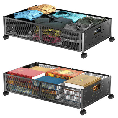 Metal Under Bed Storage Containers With Wheels,2 Pack