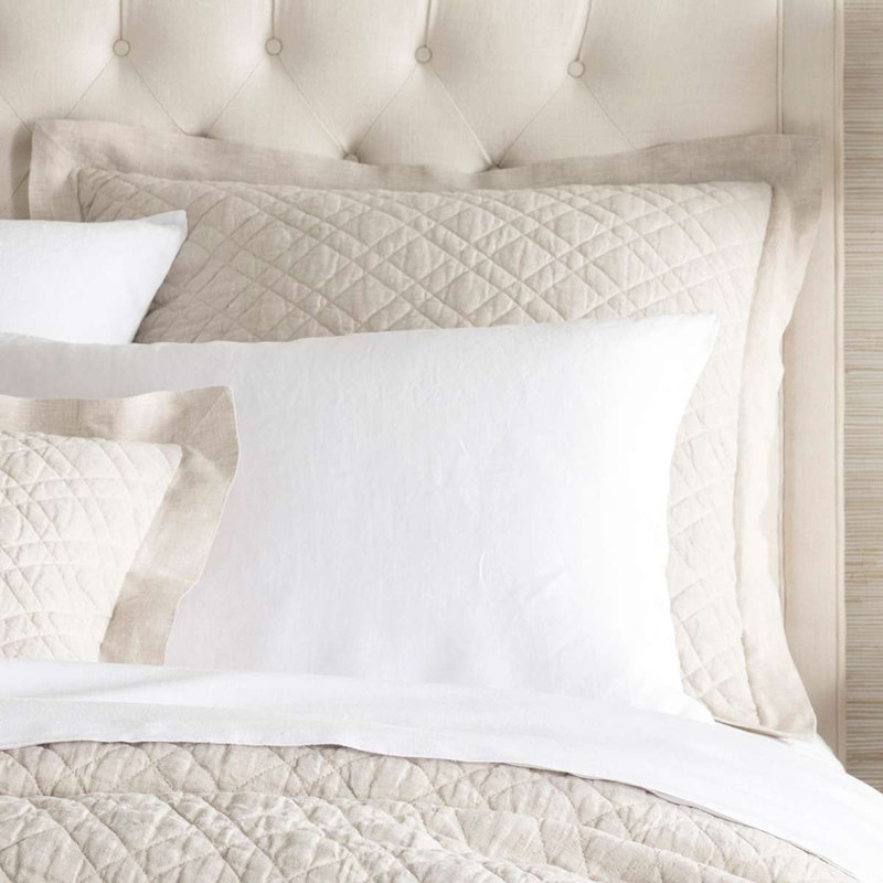 Washed Linen Quilted Sham, White, King