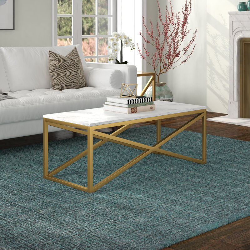 Calix Frame Coffee Table, White/Brass